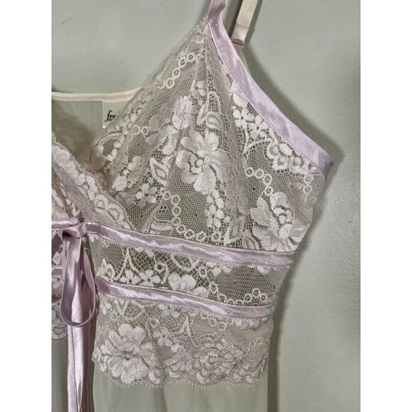 Fredericks Intimates XL Cream Mesh Babydoll Top Velvet Ties Sheer Coquette Chic - Picture 2 of 12